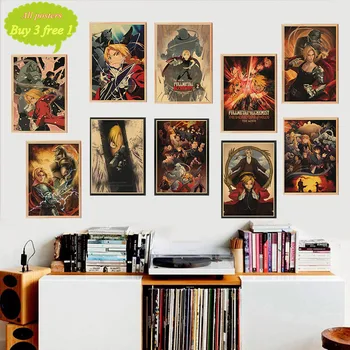 Anime Fullmetal Alchemist Régi Plakátok Szoba Haza Bár Dekoráció Képregény Kiállítás Kijelző Fali Matricák Art Festmény