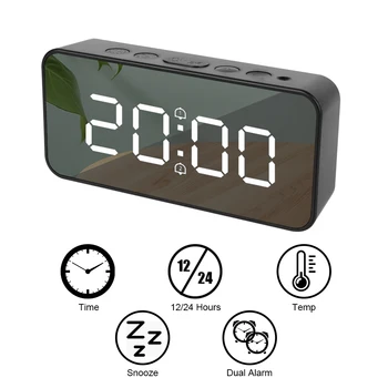 Szundi asztali Óra Hőmérséklet Dátum Kijelzés Tükör Ébresztőóra LED Digitális Despertador Háttérvilágítás Elektronikus Asztali