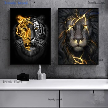 Arany Fekete Tigris Vad Oroszlán az Állatok Vászon Festmény Művészet Északi Poszterek, Nyomatok, Fali Képek, Nappali Dekor keret nélküli