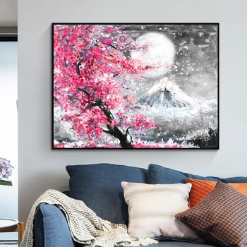 Japán Sakura Fa cseresznyevirág Mount Vászon Festmény Wall Art Poszterek, Nyomatok, Nappali Hálószoba Otthoni Dekoráció