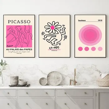 Absztrakt PicassoDancer Bauhaus Körkörös Harlem Wall Art Poszter Nyomtatás Rózsaszín AestheticsOrange Olajfestmény Élő RoomDecoration