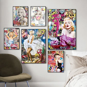Utca Graffiti Esztétika Wall Art Marilyn Monroe Divat Szexi Nő, HD Vászon, Olaj Festmény Plakátok & Nyomtat lakberendezés Ajándék