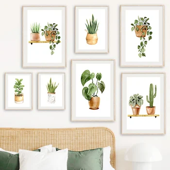 Kaktusz Tigris Pilan Monstera Zöld Növények Wall Art Vászon Festmény Északi Poszterek, Nyomatok, Fali Képek, Nappali Dekor
