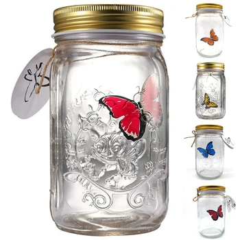 Szimulációs Pillangó Gyűjtemény Egy Üvegbe, Pillangó Jar, Ami Mozog, LED Romantikus Üveg Animációs Pillangó