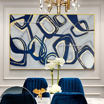 100% Handpainted Modern Absztrakt Kék Márvány Kör Vászon Festmény Wall Art Képek a nappaliban, Irodában, Otthon Dekoráció Nincs Keret
