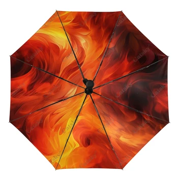 Tűz, Láng Vagy Égő Esernyő Eső Nők 3-Összecsukható Teljesen Automata Esernyő Nap Elleni Védelem Kültéri Utazási Eszköz Parapluie