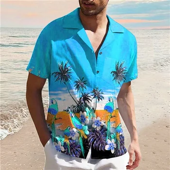 Kókusz Fa Hawaii inges fickó 3d Nyomtatás Alkalmi Strand Férfi Ingek Streetwear Túlméretezett Ingek, Férfi Felső Nyári Rövid Ujjú