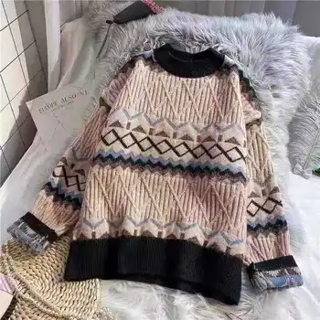 Pulóver női 2023 őszi-téli új laza pulóver színe megfelelő vad pulóver trendi retro temperamentum top coat