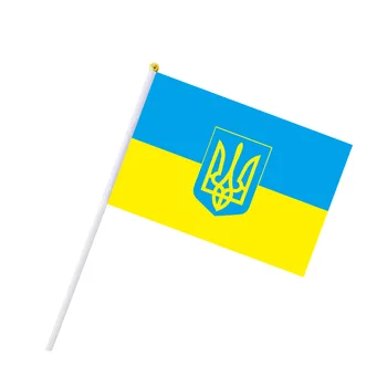 5DB kis Ukrajna Nemzeti Zászló 21*14 cm # 8 poliészter zászló kezében zászlót lengetve Műanyag Zászlórúd