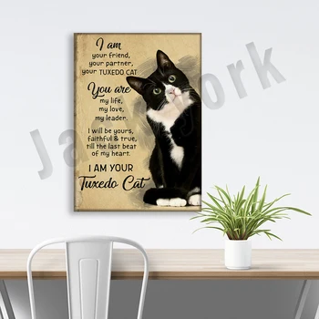macska szerelmeseinek vagyok a barátod, a társad, a szmoking macska plakátok, fekete macska, ujjlenyomat, fekete macska művészeti ajándékok