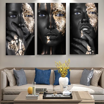 Afrikai Művészetet Fekete-Arany Nő, olajfestmény, Vászon Cuadros Poszterek, Nyomatok, Skandináv Wall Art Kép, Nappali