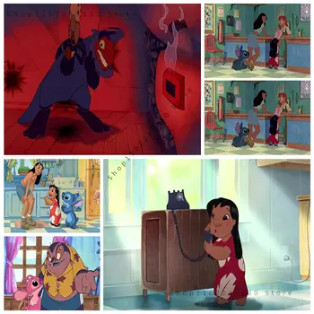 A Wall Art Disney Rajzfilm Állatok Rajzfilm Lilo & Stitch-Vászon Festmény Gyermek Ajándék, Poszterek, Nyomatok, Nappali Dekor
