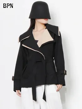 BPN Divat Streetwear Csipke Kabát Női Hajtóka Hosszú Ujjú Hit Színes Őszi Minimalista Kabátok Női Stílus Ruházat 2023
