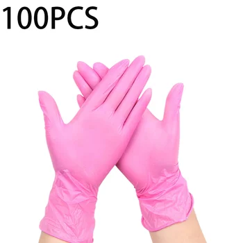 100 Eldobható Rózsaszín Nitril Kesztyű Latex Ingyenes Vízálló PVC Háztartási Vízálló Rózsaszín Működik Kesztyűben Konyhában Főzés Eszközök