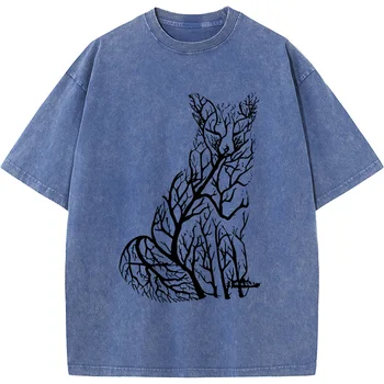 230 Gramm Magas Minőségű Mosott Régi Tshirt Férfi Fox Tree Premium Rövid Ujjú Póló Unisex Lélegző Alkalmi Póló