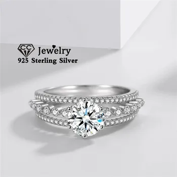 CC Luxus Gyűrűk Ezüst Színű 1.5 ct Cirkónia Dupla Réteg Üreges Ki Diamant Gyűrű Finom Ékszerek Nők CC1622