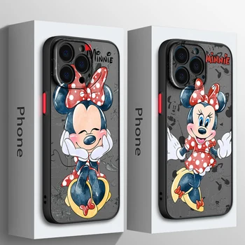 Vörös Minnie Mickey Szerelem Apple iPhone 15 14 13 12 11 Mini Pro Max 8 7 6 6 XR X XS Plusz Matt Áttetsző Telefon Esetében Fundas