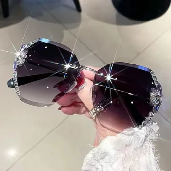 2024-es Luxus Márka, Design, Klasszikus Keret nélküli Strasszos Női Napszemüveg Gradiens Lencse Nap Szemüveg Shades Lentes De Sol Mujer очки