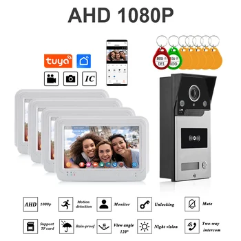 7 Inch Tuya Vezeték nélküli Videó Portás Kaputelefon Rendszer az RFID Kártya HD 1080P Vezetékes Kültéri Wifi Kamera POE Tápegység Interphone-Otthon
