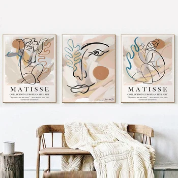 Henri Matisse Művészet, Poszter Absztrakt Arc Graffiti Falra Művészeti Vászon Festmény Nő Meztelen Sort Nyomtat Északi Nappali Lakberendezés