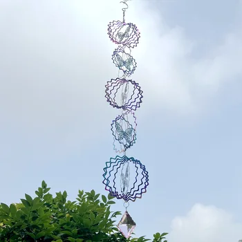 Szél Spinner Mandala Dísz 3D Ezüst Fém Geometriai Minta Lóg Harangjáték Spinners Kinetikus Kerti Udvaron Beltéri Dekoráció