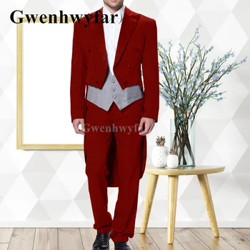 Gwenhwyfar az olasz Férfiak a Piros Kabátos Frakk Esküvői Ruhák Férfi Vőlegény Öltöny Szett Slim Vőlegény Esküvői Homme Jelmez