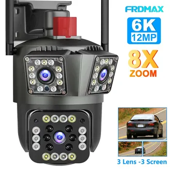 12MP 6K WiFi Biztonsági Kamera 8X Zoom Három Objektív Megfigyelő Kamera Auto Tracking 8 MEGAPIXELES IP Kamera Intelligens Otthon Vezeték nélküli Kamera