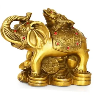 Réz Szobor Gyűjtemény Része Kínai Réz Faragott Állat, Elefánt, Béka Pénz Érme Vagyon Gyönyörű Kis Szobrok