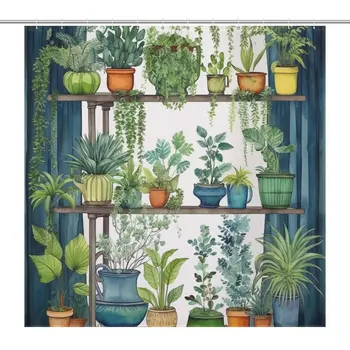Kaktusz Zöld Növény zuhanyfüggöny Vízálló Szövet Fürdőszoba Bohém Dekoráció cortina-kat fessek át Fürdő Zamatos Virágos Polcon 12db Horgok