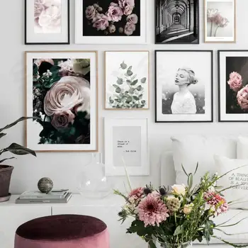 Északi Modern Plakát Rózsaszín Virágok Lány Vászon Festmény Szerelmes Idézetek Wall Art Kép, Nappali, Hálószoba, Otthon Dekoráció, Freskók