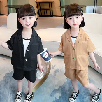 A lányok Zakó Öltöny 2022 Új koreai Változat a Gyerekek Aranyos, Egyszerű Ruha Öltöny Gyerekek Aranyos Ruha Rövid Ujjú Ruha LC795