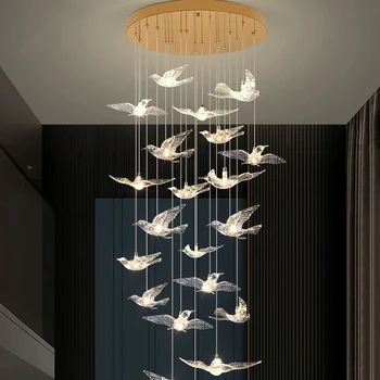 Modern Lépcső LED Mennyezeti Csillár Luxus nappaliban Lógó Világítás Madár Design lakberendezési Étterem Csillár