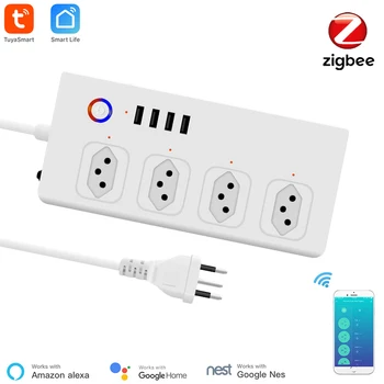 Brazília Okos Zigbee elosztó, Tuya WiFi/Zigbee Outlet 4 Dugók 4 USB Port, Egyéni Ellenőrzés Működik, Alexa, a Google Haza