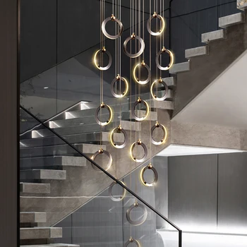 Nordic Aluminium Gyűrű Csillár Villa Csigalépcső Csillár Nappali Dekoratív Lámpa Család Modern Világítás Led Fényű