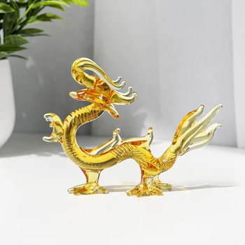 Sárkány Szobor Kínai Figura Kristály Szobor, Dekoráció Zodiákus Állat Vagyon Arany Kéz Feng Shui Papírnehezék Fújt Siker