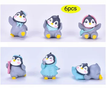 6db Mini Állatok Miniatűr Pingvin Figura Állat Szobor Micro Táj DIY Kézműves Tündér Kert Babaház Dekor, Torta Topper