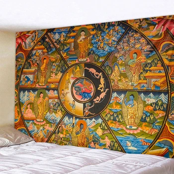 Fali Kárpit Ősi Buddhista Thangka Festmény Hippi Mandala Gobelin Falra Szőnyeg Hálószoba, Nappali, Otthon Dekoráció