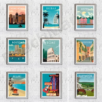 Vintage travel poszter, Azori-szigetek, Feröer-Szigetek, Dubai, Dartmoor, Santa Monica, Hong Kong-ban, Mexikóban, Ausztriában, Nashville, Monterey Bay