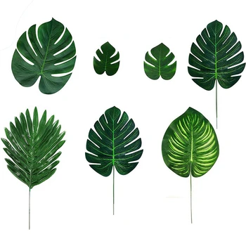 105PCS Trópusi pálmalevelekből Növények Mesterséges-105Pcs 7 Féle Zöld Levél, Fél Asztal Dekorációk