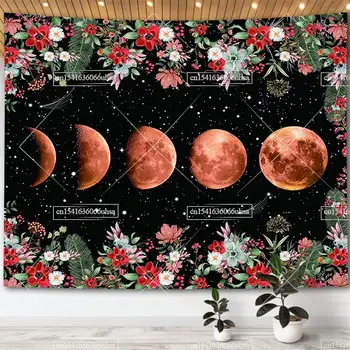 Holdfényes Kertben Gobelin Botanikus Hold Fázis Virág Kárpit Falra Esztétikai Room Decor Égi Tarot Tapestrys