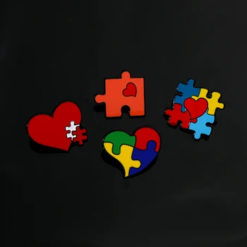 Kreatív Szív alakú Puzzle Zománc Pin Puzzle Fém Jelvény Bross Kabát, Farmer Kitűző Divat Ékszerek Kiegészítők Ajándék