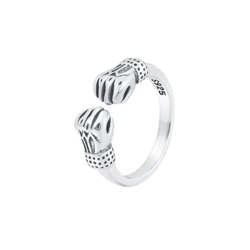 925 Sterling Ezüst Egyszerű Ököl Kéz Alakú Gyűrű a Nők, Lányok Geometriai Divat Állítható Kézzel készített Retro Parti Ékszer Ajándék