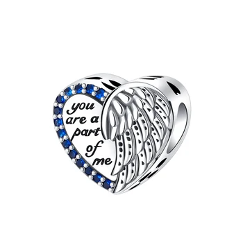 925 Sterling Ezüst Szerelem Toll Gyémánt Kék Gyöngy Charm Illik Eredeti Pandora Medálok Karkötők Nők DIY Ékszer Ajándék