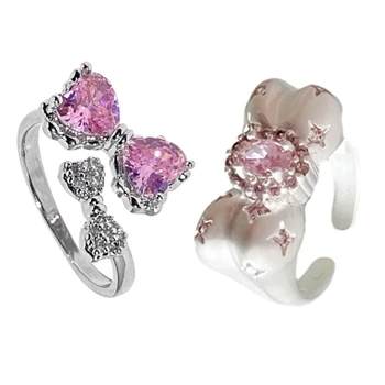 652F csokornyakkendő Alakú Gyűrű, a Lányok, Édes Bowknot Gyűrűk Pillangó Csomót Dekoráció Minimalista Alufelni Ékszer Rózsaszín Gyémánt Gyűrű