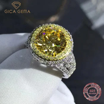 Gica Gema 100% 925 Sterling Ezüst 4CT Rózsaszín Citrin Szintetikus Gyémánt Esküvői, Eljegyzési Gyűrűk, Női Ékszerek Csepp Szállítás