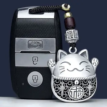Autó Kulcs Gombok Telefon Függő Kézzel szőtt Kínai Stílusú Medál Szerencsés Macska kulcstartó Maneki Neko Medál, kulcstartó Heveder