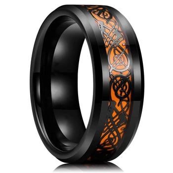 Divat Férfi Titánium Kelta Sárkány Gyűrű Inlay Narancs Szénszálas Rozsdamentes Acél Gyűrű A Férfiak Esküvői Ékszerek Csepp szállítás
