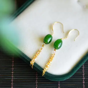 Jade Gyöngy Fülbevaló Természetes Energia Ékszerek, Kiegészítők 925 Ezüst Divat Varázsa Nők Faragott Kő Tervező Drágakövek Zöld