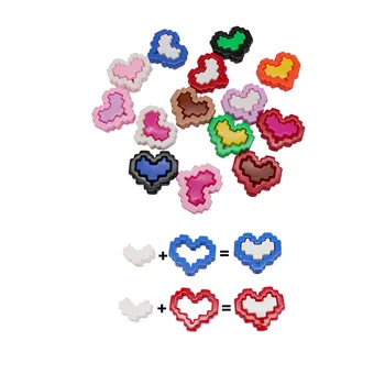 Julie Wang 10DB/Set Műanyag Pixel Szív Gyöngyök Assemblable Távtartó Gyöngy Karkötő Ékszer Készítés Tartozék Valentin Napi Ajándékok
